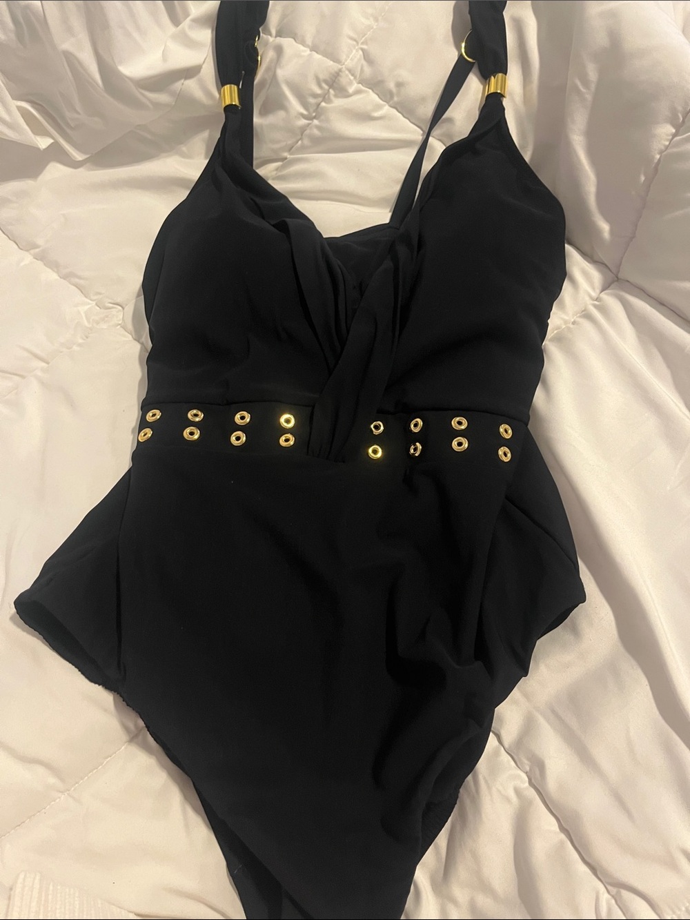 Amoressa Black One-Piece Swimsuit with Gold Eyelet Detail